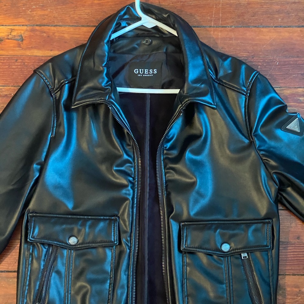 Guess Leather Jacket with Hoodie Attachment